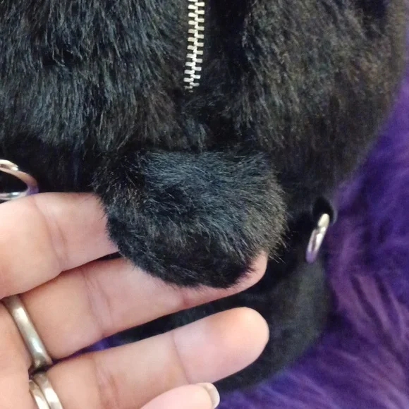 DOLLSKILL WIDOW GOTH BUNNY BAG BLACK PURPLE EYES BACKPACK BLACK FURRY STRAPS - Picture 11 of 15